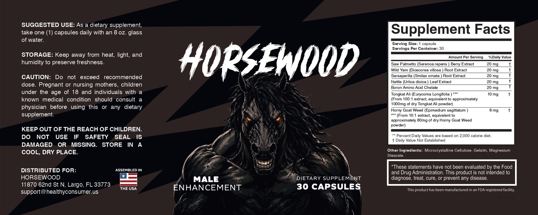Horsewood full product label — Supplement Facts, Ingredients and Directions